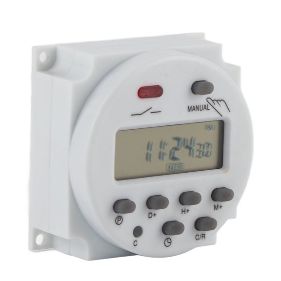 Xirurus LCD Digital Programmable Power Timer Switch 220VAC Electronic Control Time Relay for Production Equipment Neon Signs Radio Broadcasts (7.00 x 7.00 x 5.00 inches / 17.8 x 17.8 x 12.7 cm)