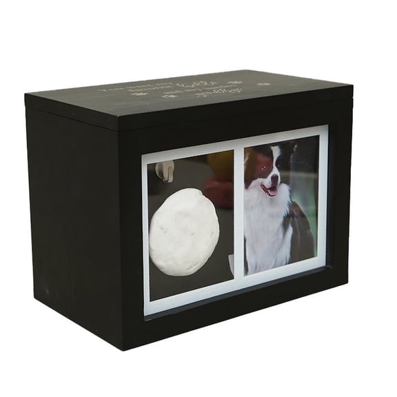 Xirurus Pet Memorial Urn for Dogs and Cats, Large, Natural Pine Wood with Photo Frame and Paw Print Clay, 9.45x7.87x5.71 Inch