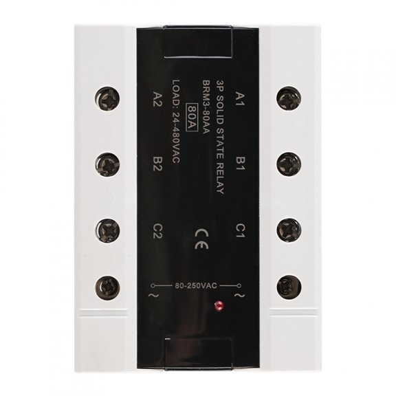 Xirurus Load 24-480VAC Three Phase Solid State Relay, 80A Current Capacity AC Control AC Electrical System Relay (Model BRM3-80AA) for Industrial and Commercial Automation Control Applications