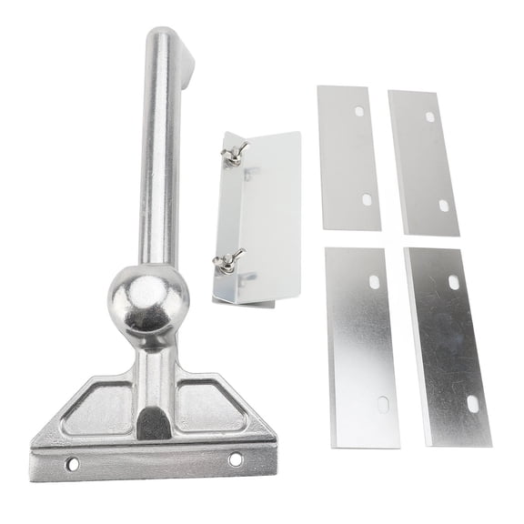 Xirurus LongHandle Griddle Scraper  Aluminum, 6 Stainless Steel Blades, Ergonomic Handle, Splash Guard, Replaceable Blades for Home & Commercial Use