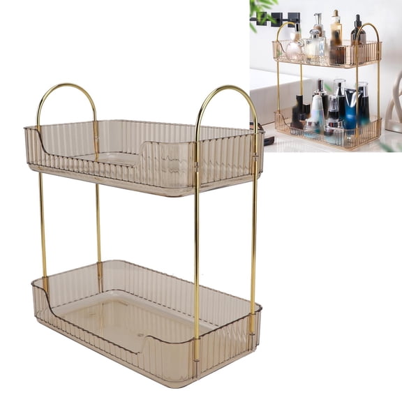 Xirurus Makeup Organizer and Jewelry Organizer, Clear Acrylic Cosmetic Stand for Brushes Lipsticks Nail Polish, 2-Tier Desktop Vanity Holder