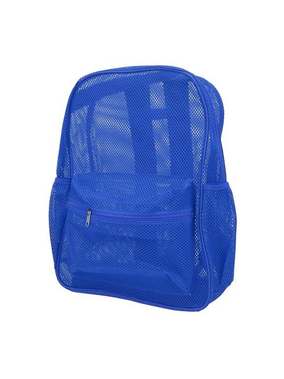 Mesh Backpack Heavy Duty Lightweight Large Capacity Washable See Through Backpack for Swimming Beach Sports Blue 16.9 inches / 43 cm