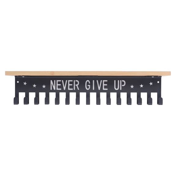Xirurus Metal Award Display Trophy Shelf, Bamboo Wood Floating Shelf, Wall Mounted Medal Display Hanger Rack Organizer for Sports and Gymnastics (15.75 inches / 40 cm)