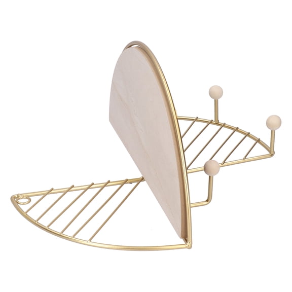 Xirurus Modern Gold Iron Wooden Wall Hanging Storage Rack Punch-Free Decorative Floating Display Shelf with Coat Hooks for Living Room Bedroom Entryway Home Decor L Size 12.2 inches / 31 cm