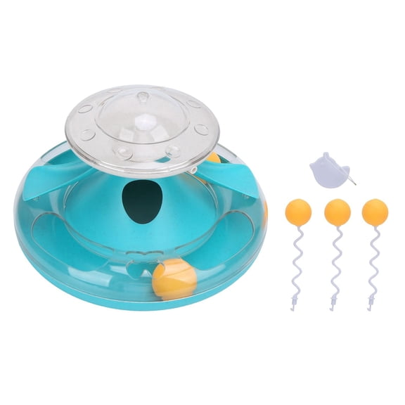 Xirurus MultiFunction Cat Turntable & Trackball Puzzle Toy with Food Dispensing, Stick, and Circular Ball, Blue Lake