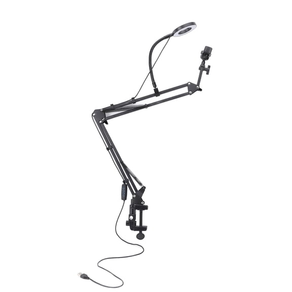 Xirurus Overhead Phone Mount with Ring Light, Adjustable Selfie Ring Light with Clamp and Phone Holder for Eyelash Extension, Manicure, Beauty, and Desk Video Recording (15.7 inches / 40 cm)