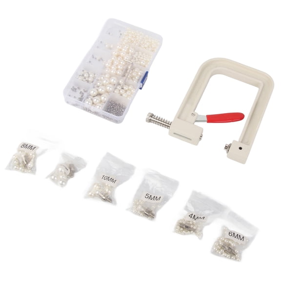 Xirurus Pearl Setting Machine Kit with Accurate Hand Press Tool, Includes Assorted Pearls and Studs for DIY Crafts, Clothing Accessories, Hats, Shoes (7.87 inches / 20 cm Box)