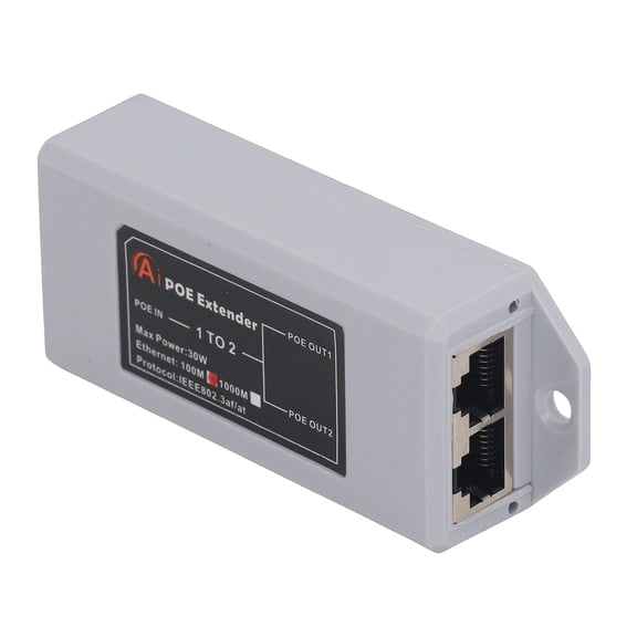 Xirurus PoE Extender 1 in 2 Out Network Repeater Support IEEE802.3af/at 100Mbps Data Transmission Plug and Play for IP Cameras and APs, 5.91 inches / 15 cm