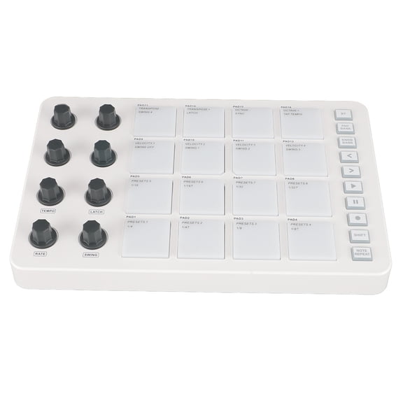 Xirurus Portable Bluetooth MIDI Drum Pad Controller with 16 RGB Backlit Pads, 8 Assignable Knobs, Note Repeat, Full Level Key for Music Production (10.6 inches / 27.0 cm)