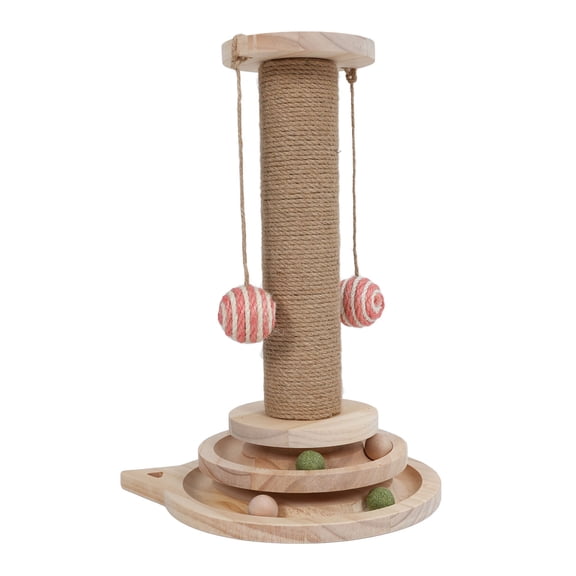 Xirurus Premium Cat Scratching Post Wooden Interactive Reduce Boredom Promote Exercise Turntable Ball Toy for Kitten, Natural Sisal Tower Track Toy 11.81 inches / 30 cm
