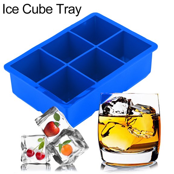 Xirurus Premium Flexible Silicone 6-Cavity Ice Cube Maker Tray Mold for Whiskey Cocktails Chocolate Candy and Pudding Multi-Use Kitchen Tool Dark Blue