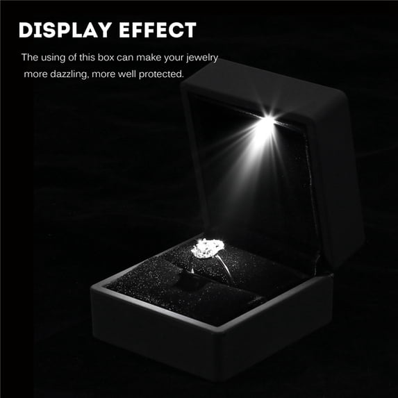 Xirurus Premium LED Lighted Ring Storage Box, Fashionable Engagement Jewelry Display Case with Soft Plush Interior, Perfect for Wedding Proposals and Anniversaries, 2.56 inches / 6.5 cm, Black