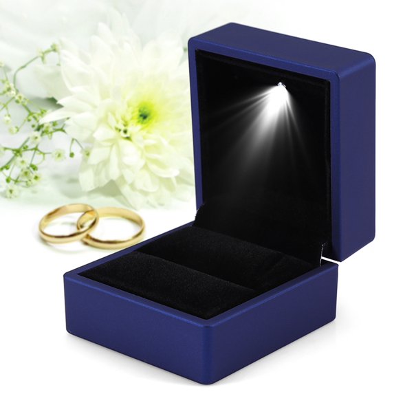 Xirurus Premium LED Lighted Ring Storage Box, Fashionable Engagement Jewelry Display Case with Soft Plush Interior, Perfect for Wedding Proposals and Anniversaries, 2.56 inches / 6.5 cm, Blue