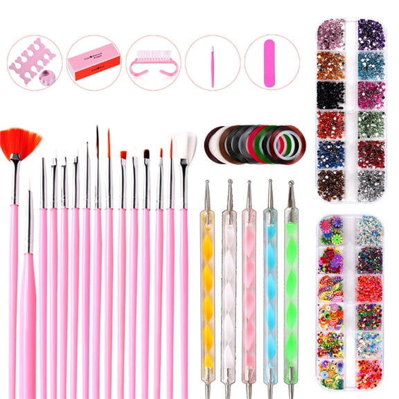 Xirurus Professional 10-Piece Nail Tool Kit Complete Manicure Set with Dotting Pens Painting Brushes Files Rhinestones Decorations for DIY Nail Art Salon Quality Beauty Tools (10.23 inches / 26 cm)