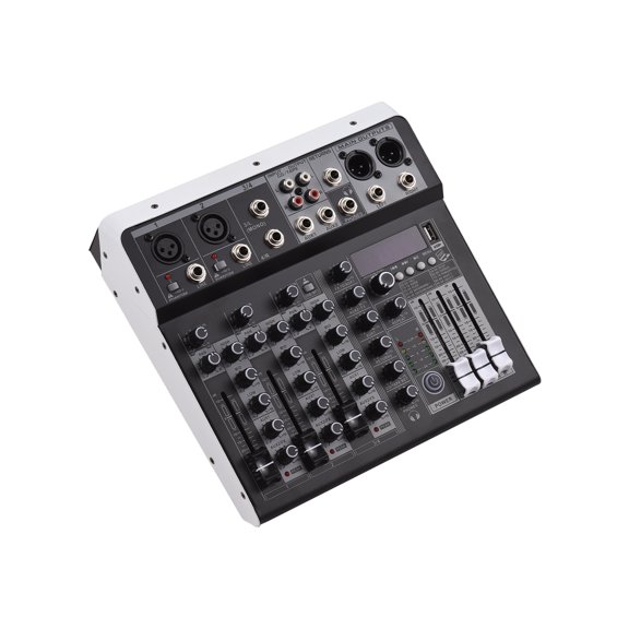 Xirurus Professional 4-Channel Audio Mixer DJ Mixing Console with 16 Echo Effects, 48V Phantom Power, Wireless Bluetooth and USB for Studio Recording Live Broadcast PC Connect (EU Plug 9.8x9.4")