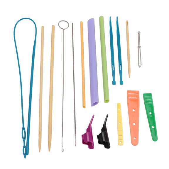 Xirurus Quick Turn Fabric Tube Turner Tool Set Adjustable Multifunctional Sewing Fingerthing Pusher Colorful Plastic Stainless Steel Bamboo Parts 15-Piece Kit for Home Crafting (11.42 inches / 29 cm)