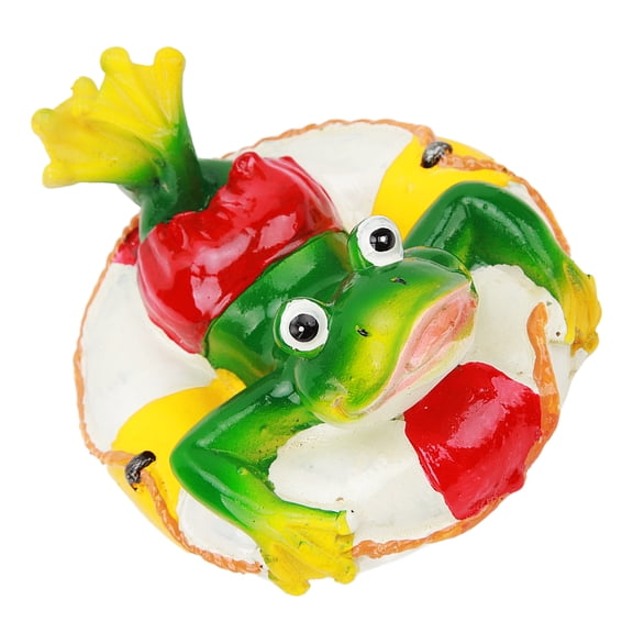 Xirurus Resin Water Floating Frog Garden Statue Pond Ornament, Swimming Ring Design Weatherproof Outdoor Decor (6.3 inches / 16 cm)