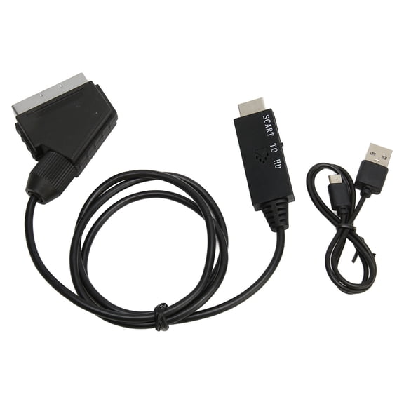Xirurus SCART to HD Multimedia Interface Converter HD 1080P SCART to HD Multimedia Interface Adapter Cable for Sound Video DC 5V, 5.91 inches / 15 cm Length, Black Color