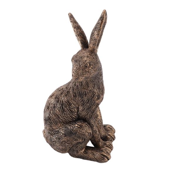 Xirurus Sitting Rabbit Decor Antique Collectable Resin Animal Figurine Ornament For Home Living Room Study, 10.63 inches / 27 cm Decorative Wildlife Statue, Vintage Bronze Finish