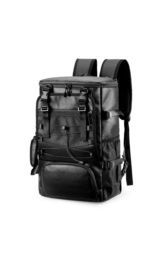 Skateboard Backpack Multi-Purpose Fitness Travel Business Bag Large-Capacity PU Leather Daypack with Adjustable Detachable Shoulder Strap, 21.65 inches / 55.00 cm, Black