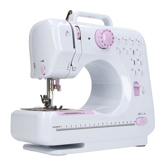Xirurus Small Household Electric Sewing Machine with Seaming Function 12 Stitch Patterns Automatic Winder for Beginners Portable Crafting Tool UK Plug 110-240V