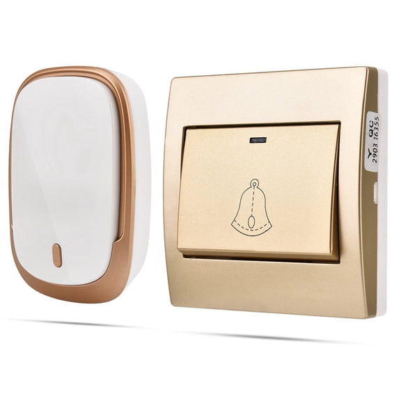 Xirurus Smart Home Wireless Waterproof Doorbell Chimes Kit for Home Security, Corded Electric Touch Button Sick Old Child Caller with 36 Melodies 300M Range, Gold and White (10 inches / 25.4 cm)