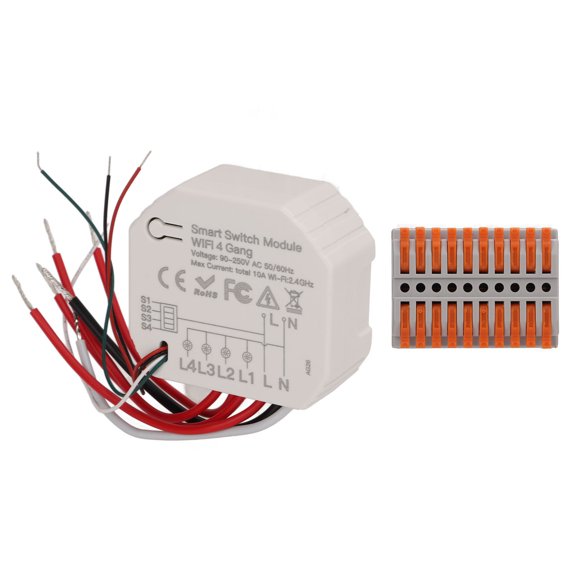 Xirurus Smart Switch Module 4 Channel 2.4GHz WiFi Remote Control Timing Controller 90-250V AC, Hidden In-Wall Automation Receiver Switch for Smart Home Systems (7.00 x 6.00 x 5.00 Inches)