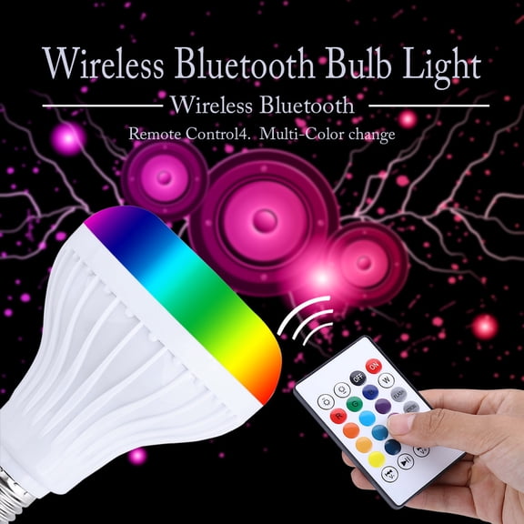 Xirurus Smart Wireless Bluetooth Speaker Bulb Light 12W LED RGB Music Playing Lamp with 24-Keys Remote Control for Bedroom Home Party Decor E27 Socket, 4.92 x 3.54 inches / 12.5 x 9 cm