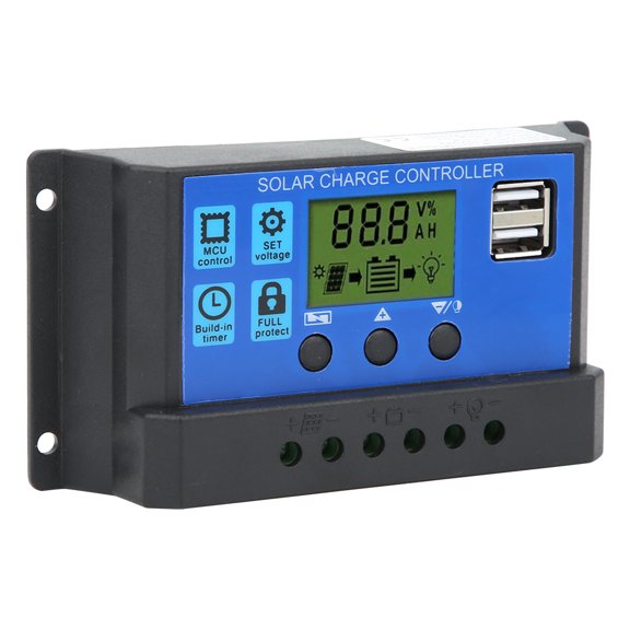 Xirurus Solar Panel Charge Controller Dual USB Output 12V/24V 30A LCD Display 5.8 inches / 14.8 cm