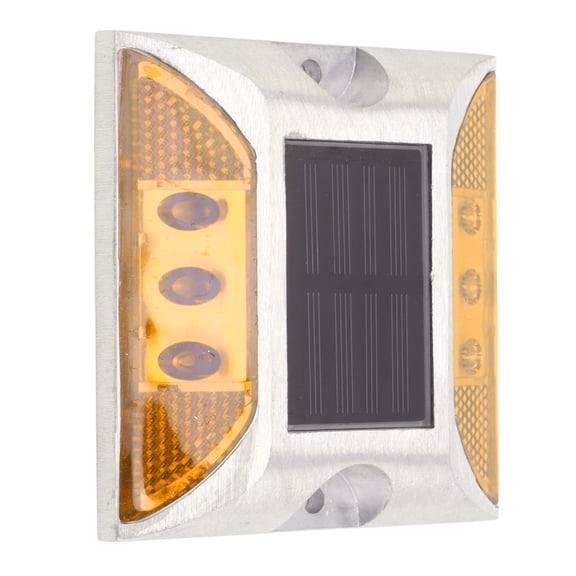 Xirurus Solar Powered Driveway Deck Light Cast Aluminum Double Sided Reflective Marker Safety Gear for Highway Sidewalk 6LED Lighting Yellow 4.7 in / 12 cm