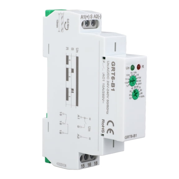 Xirurus Time Relay 0.1s to 10 Days Delay Off Single Function Switch with LED Indicator DIN Rail Mount SPDT Output GRT6-B1, 110-240V