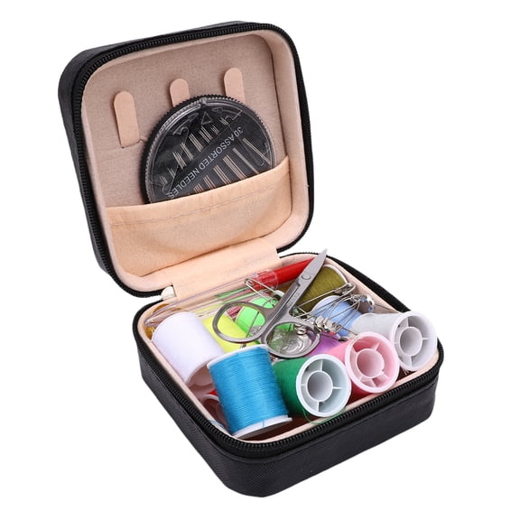 Xirurus Travel Sewing Kit with 57 Essential Accessories, Basic Needle and Thread Box for Fixing Clothing Bags, Hand Sewing Repair Supplies for Adults and Beginners, Black Portable Case