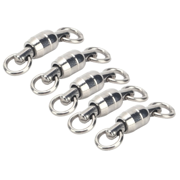 Xirurus Two-Way Stainless Steel Bearing Rotation Ring 8-Word Fishing Connector Swivel Tackle Accessories, Silver, 1.8cm / 0.7 inches, 5 Count