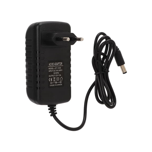 Xirurus Universal 12V 3A Power Supply Adapter Transformer for Security Monitors, LED Strip Lights, and Electronics with EU Plug, 110V-240V Wide Voltage Input AC to DC Converter (4.3 inches / 11 cm)