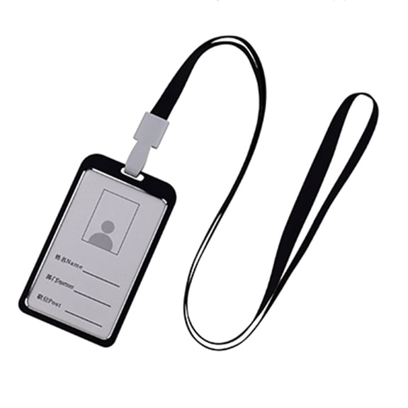 Xirurus Vertical Style Aluminum Alloy ID Name Card Case Business Work Card Badge Holder with Lanyard, Black