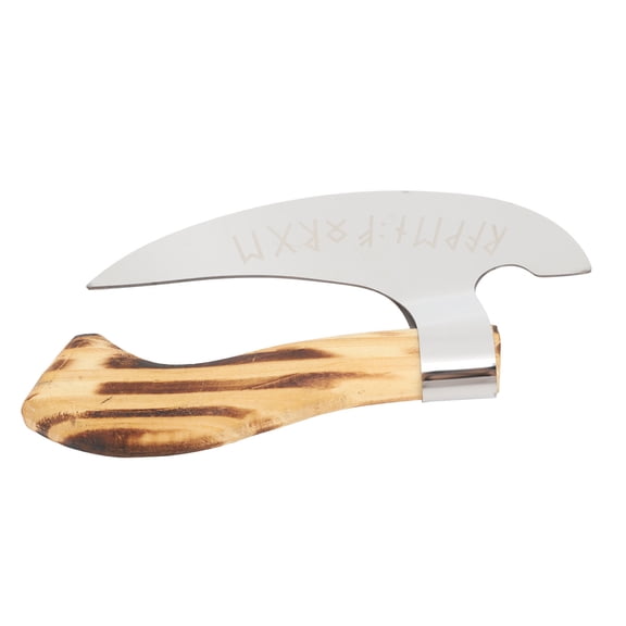 Xirurus Viking Pizza Axe Cutter with Wood Handle and Protective Sheath, Stainless Steel Small Kitchen Rocker Knife (5.5 inches / 14 cm)