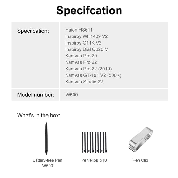 Xirurus W500 Battery-Free Stylus Pen 8192 Pressure Levels, 2 Express Keys, Compatible with Graphic Drawing Tablets (7 inches / 18 cm)