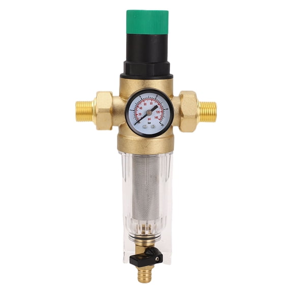 Xirurus Water Pressure Regulator with Backwash Filter and Meter 1/2 Inch DN15 Reusable Brass Pressure Reducing Valve