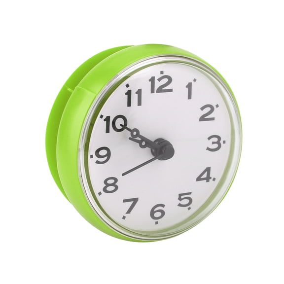 Xirurus Waterproof Wall Clock for Bathroom, Kitchen, Mirror, or Shower. 2.8 Inches / 7 cm Suction Cup Timepiece with Battery Operated Analog Display for Convenient Time Management in Green.