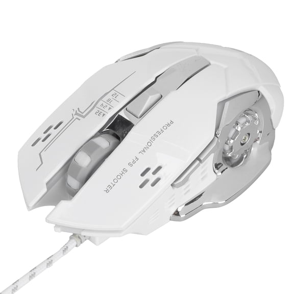 Xirurus Wired Gaming Mouse, 6-Button Ergonomic Optical Computer Mouse with 3200 DPI, Luminous Touch Wheel, Large PC Accessories for Laptop Desktop, 5.91 inches / 15 cm, White