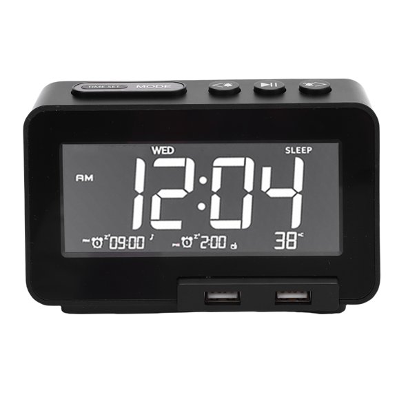 Xirurus Wireless Bluetooth Speaker Clock Digital Desktop Time Temperature Display US Plug Black