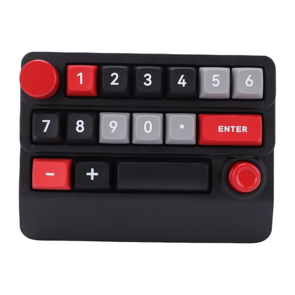 Xirurus Wireless RGB Mechanical Numeric Keypad Hot Swappable Macro Programmable Numpad Joystick Knob Control Tri Mode 15 Key Keyboard for PC Laptop Black Red