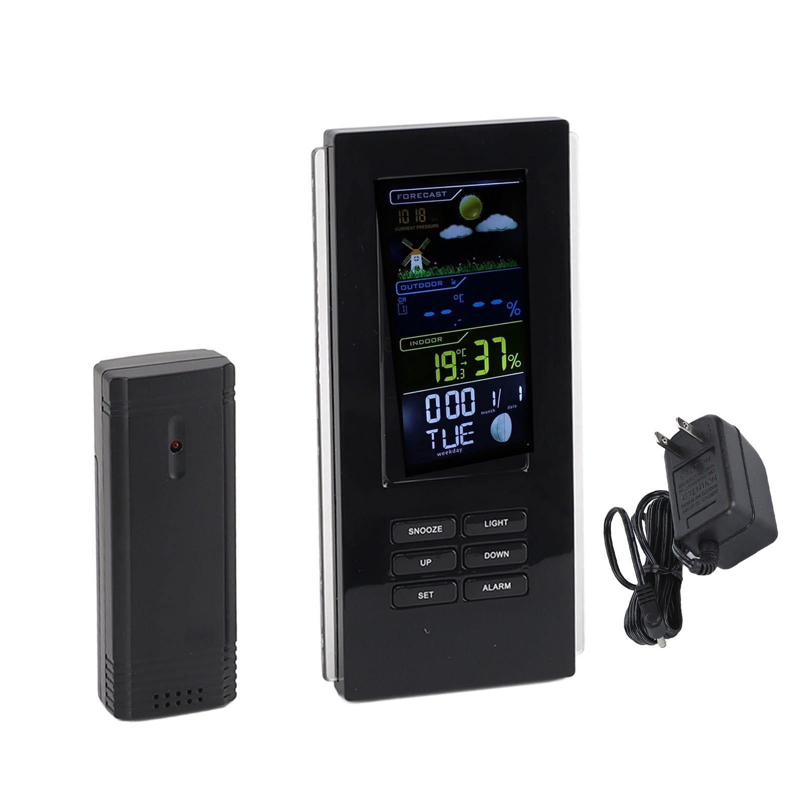 Xirurus Wireless Weather Station with Color Display – Indoor/Outdoor Thermometer, Hygrometer, Smart Alarm Clock, Rain & Snow Gauge, Black