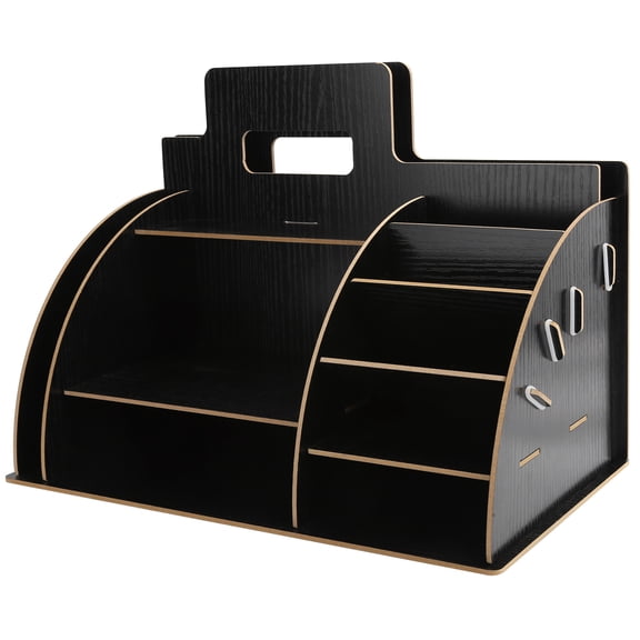 Xirurus Wood Desktop Organizer with Drawers, Innovative Cosmetics and Stationery Storage Rack for Home Office, Black (14.57 inches / 37 cm)