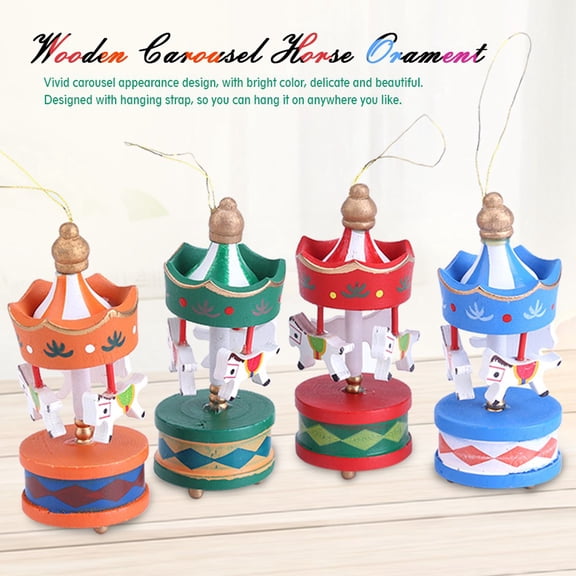 Xirurus Wooden Carousel Horse Ornament Merry Go Round Christmas Room Decoration Kids Gift Set of 6, Vivid Colors, 3.15 inches / 8 cm Height, Perfect for Holiday Festive Desktop Display