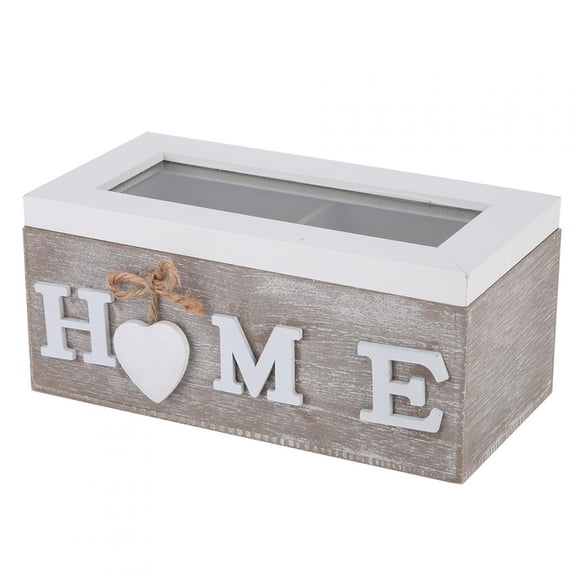 Xirurus Wooden Tea Bag and Jewelry Organizer Box, Rectangle Desktop Storage Container with Framed Acrylic Window, 2 Compartments, Natural Wood (7.1 x 3.1 inches / 18 x 8 cm)