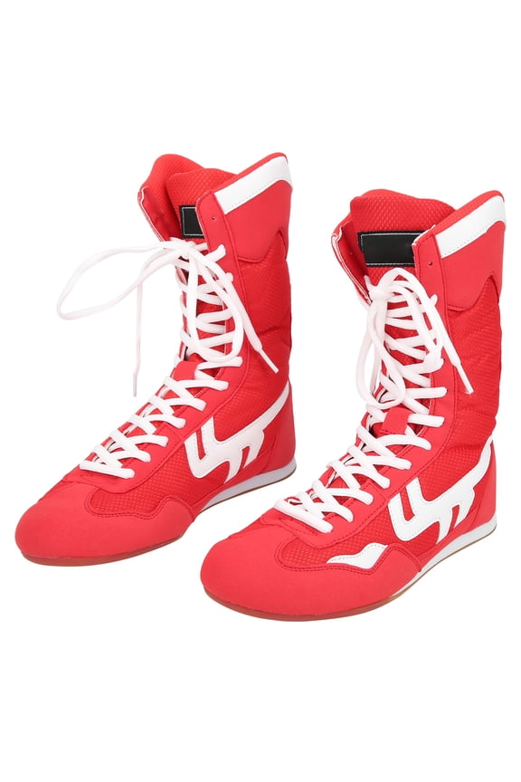 Wrestling Boxing Shoes Hightop Ankle for Martial Arts Taekwondo Sanda Training Shoes Red[cite: 1]