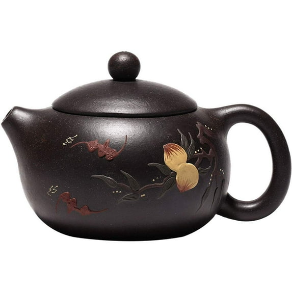 Xishi Teapot 7oz Chinese Yixing Zisha Clay Pot Ceramics Purple Sand Mud Kungfu Tea Set Kettle Spherical Filter (Black with peach)