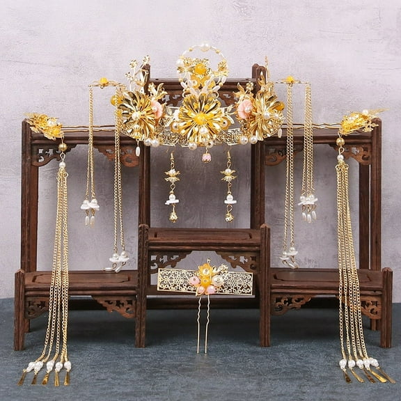 Xiuhe Clothing Chinese Style Atmosphere Golden Tassel Wedding Bridal Headdress