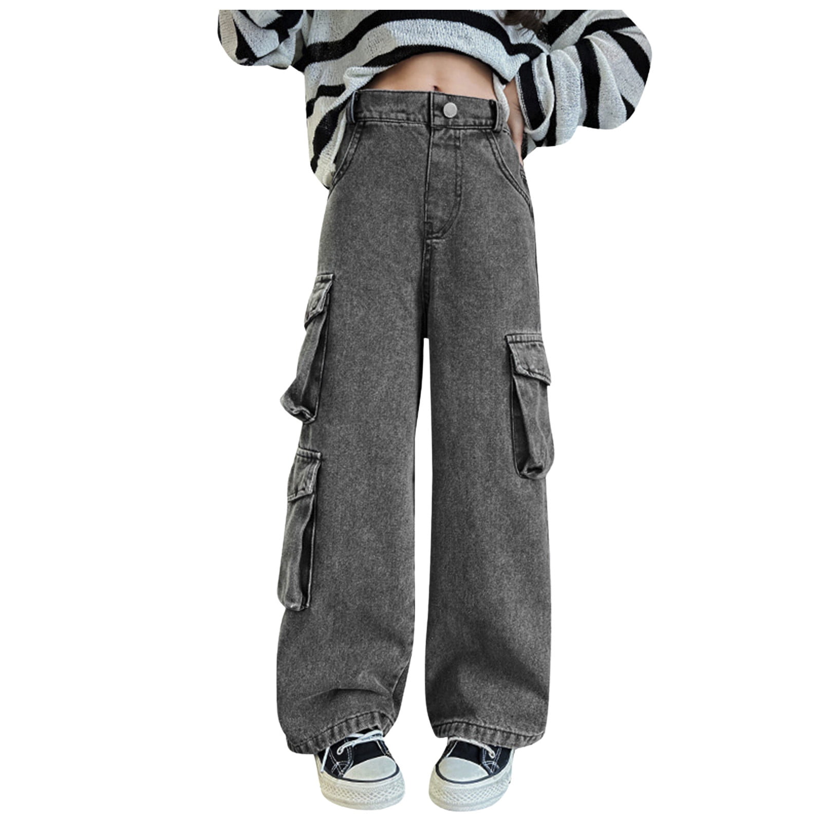 UFOUND Girls Cargo Baggy Pants Elastic Waist Wide Leg Jeans UFOUND Girls Cargo Baggy Pants Elastic Waist Wide Leg Jeans